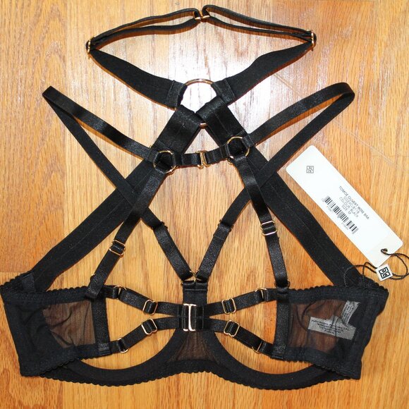 SOLD Bordelle Tomoe Ouvert Wire Bra Black strappy mesh 24k M Medium SIGEXCLB11B - Picture 5 of 9